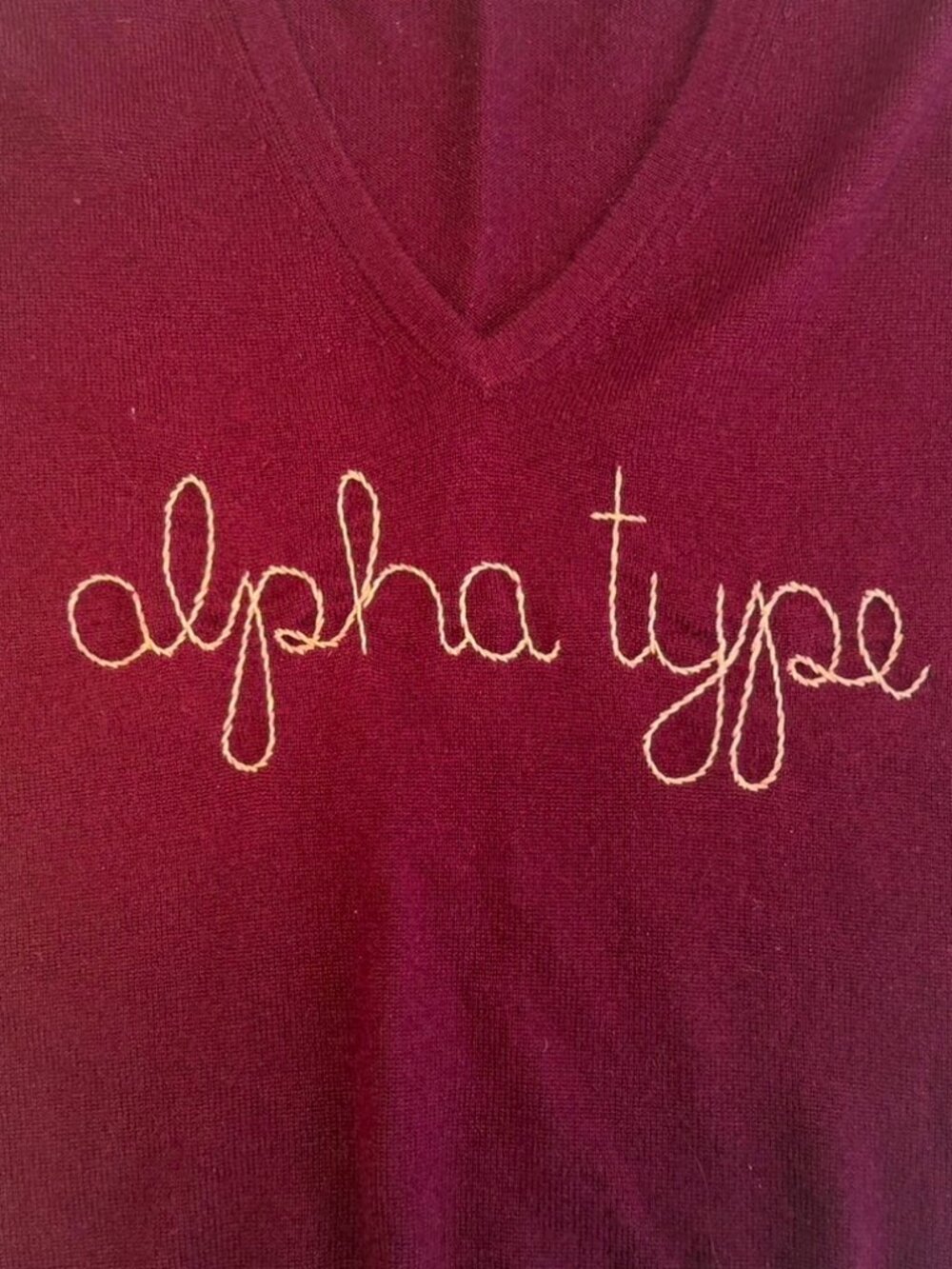 Long Sleeve Cashmere Lingua Franca "Alpha Type" V-Neck Pullover - Small